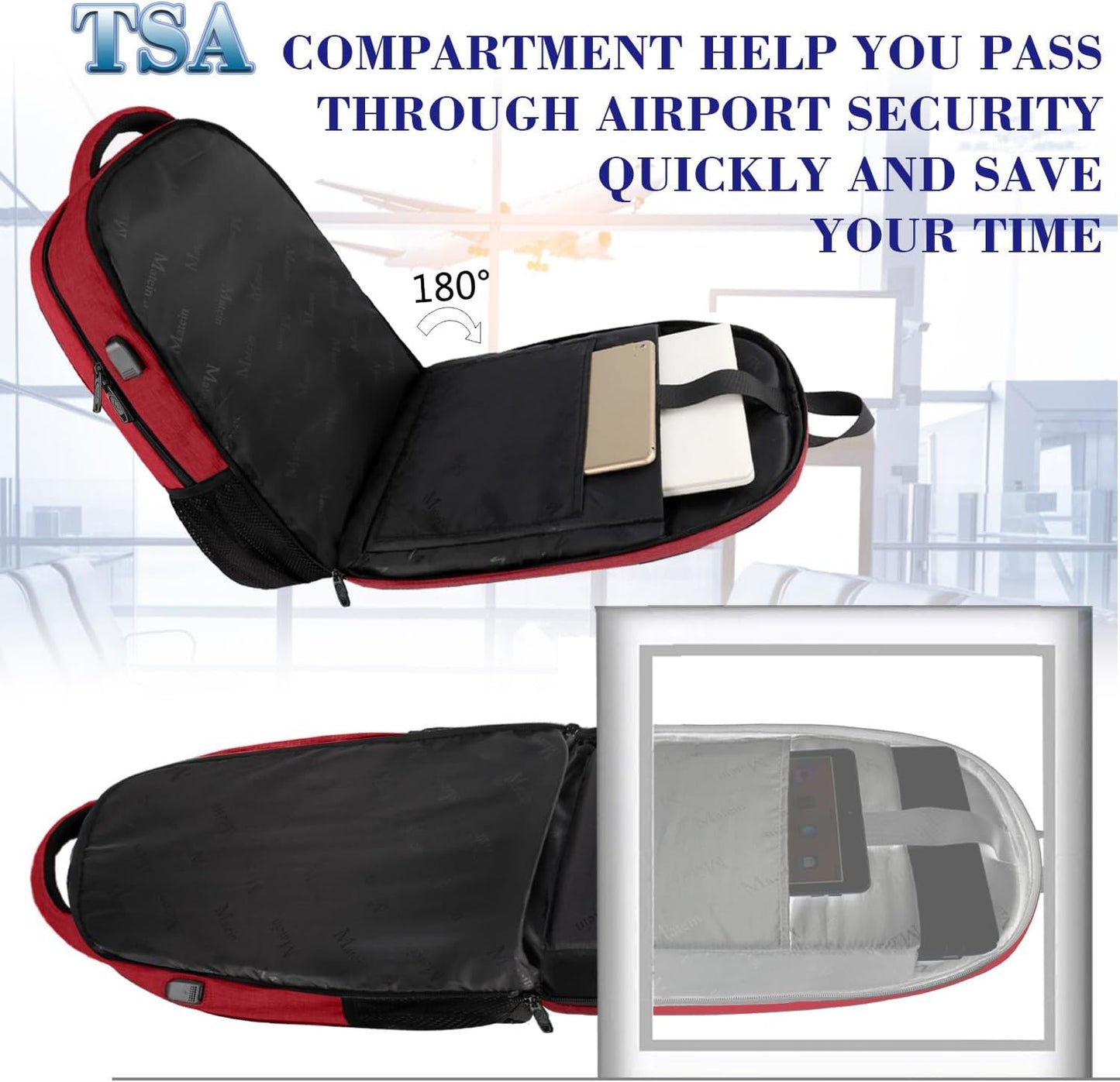 Red Mlassic Travel Laptop Backpack, 17''