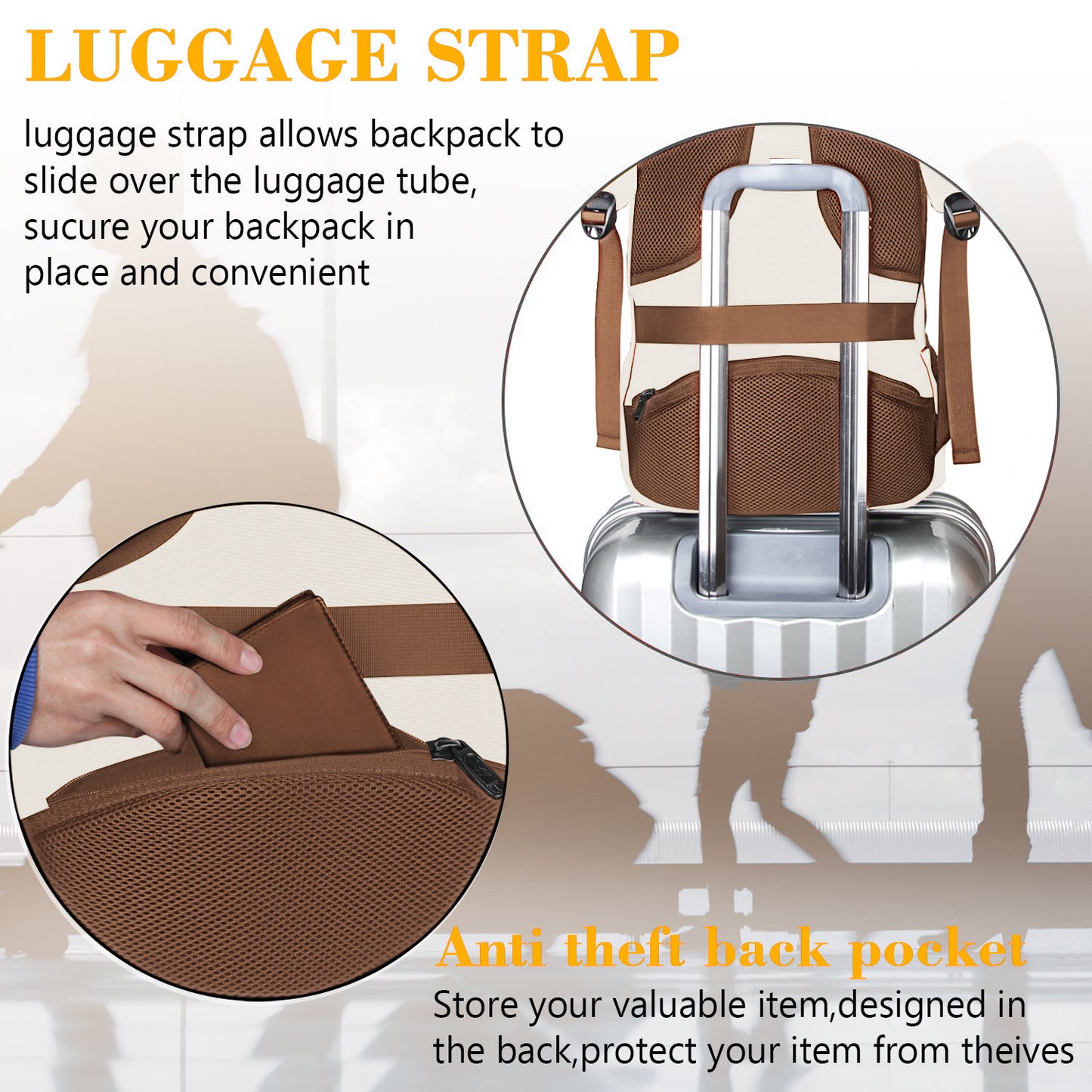 Beige Brown Mlassic Laptop Travel Backpack