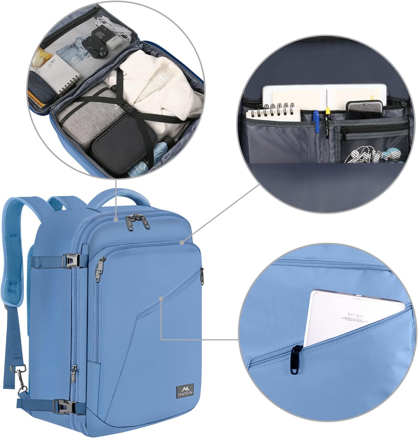 Large Carry-on Backpack, Light Blue
