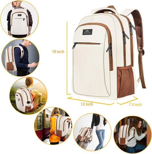 Beige Brown Mlassic Laptop Travel Backpack