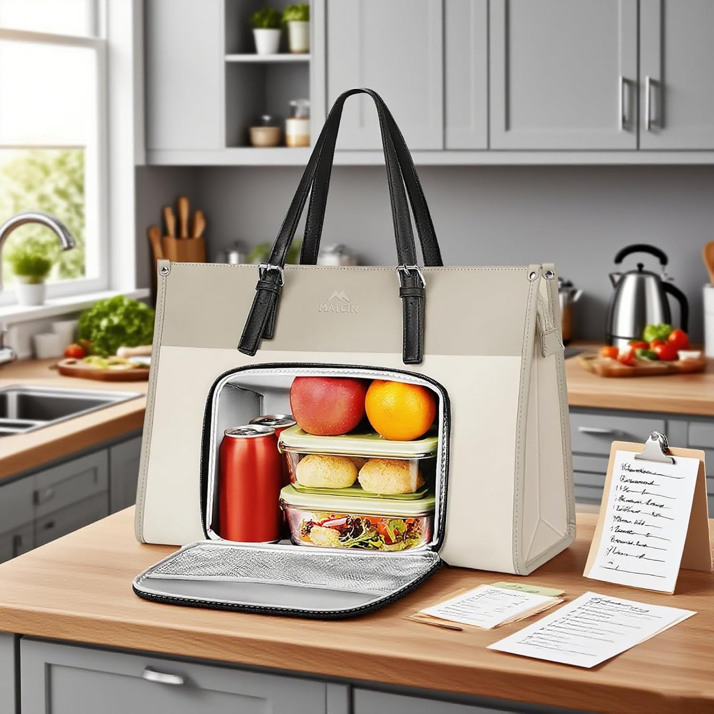 Tote Bag with Lunch Box Compartment, Brown