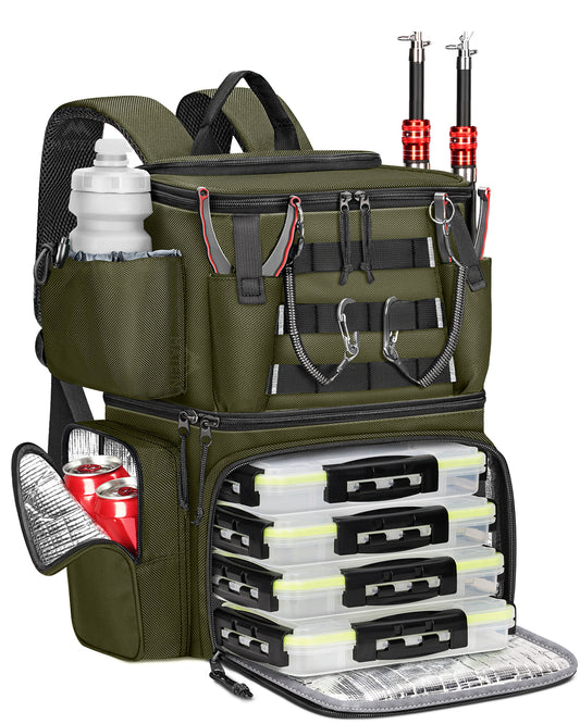 Fishing Backpack with 4 Tackle Boxes