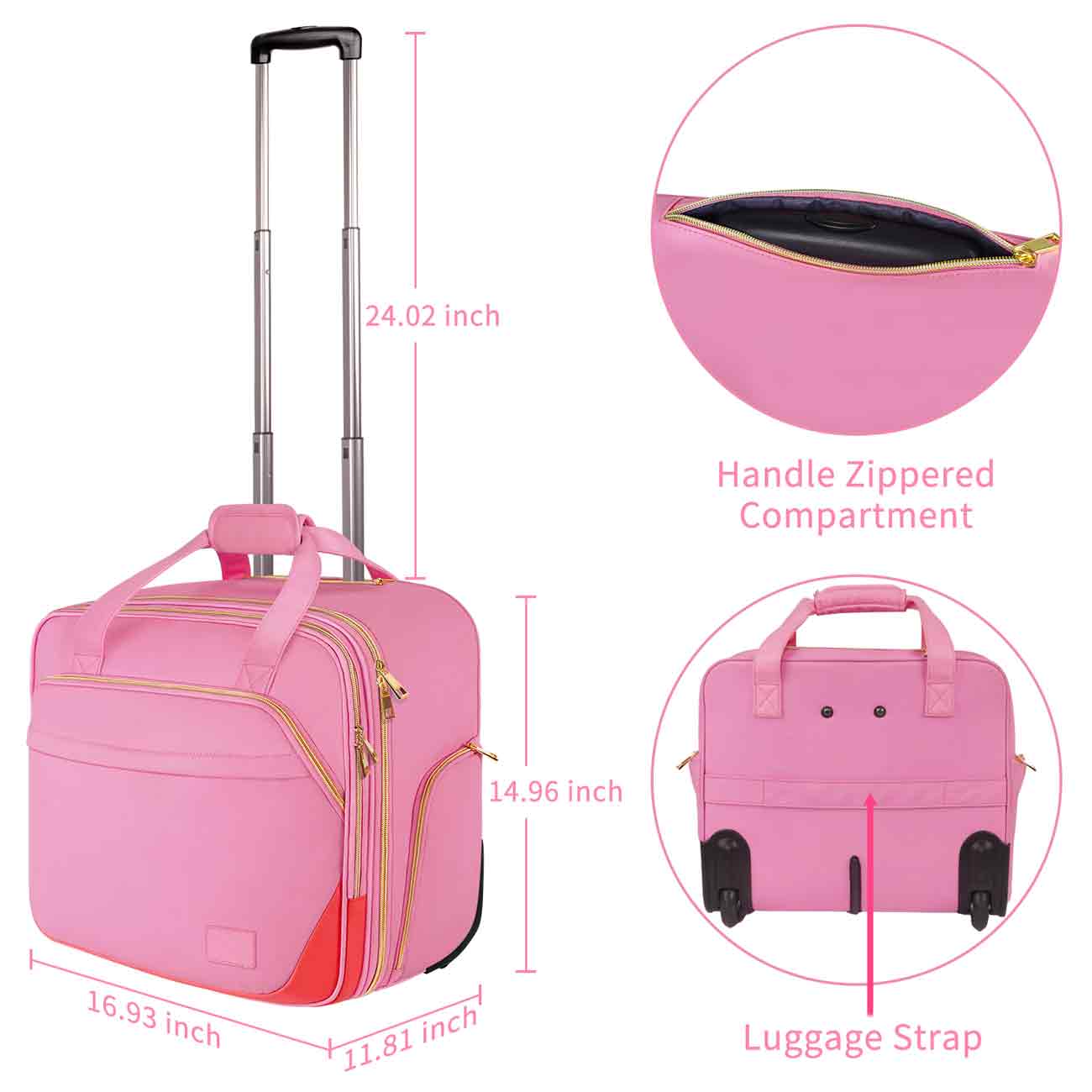 Matein Pink Rolling Briefcase for Women-rolling laptop bag