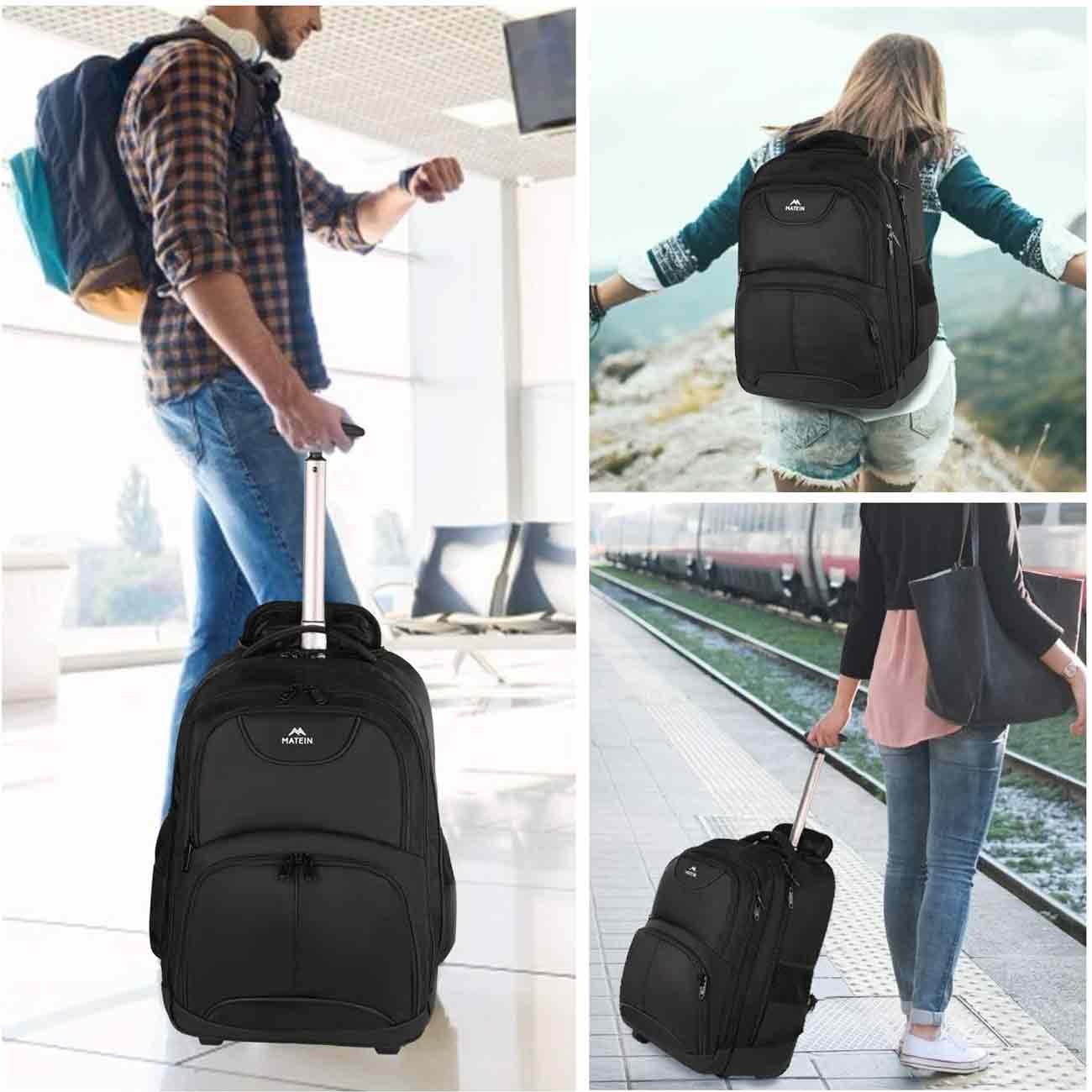 Matein Wheeled Rolling Backpack - travel laptop backpack