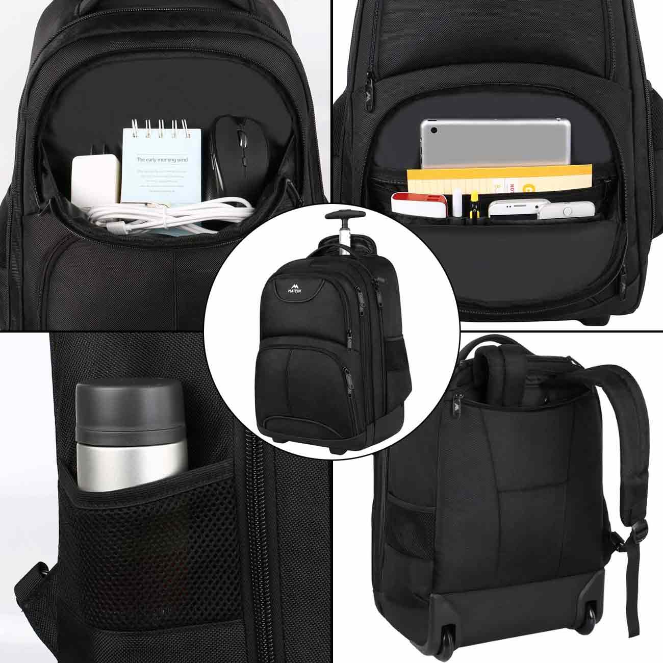 Matein Wheeled Rolling Backpack - travel laptop backpack