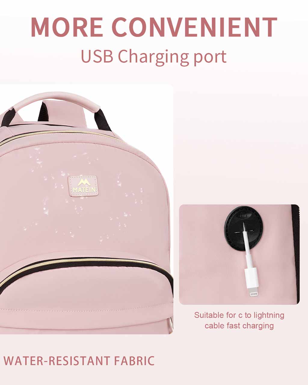 Matein Pink Backpack for Airplane Travel