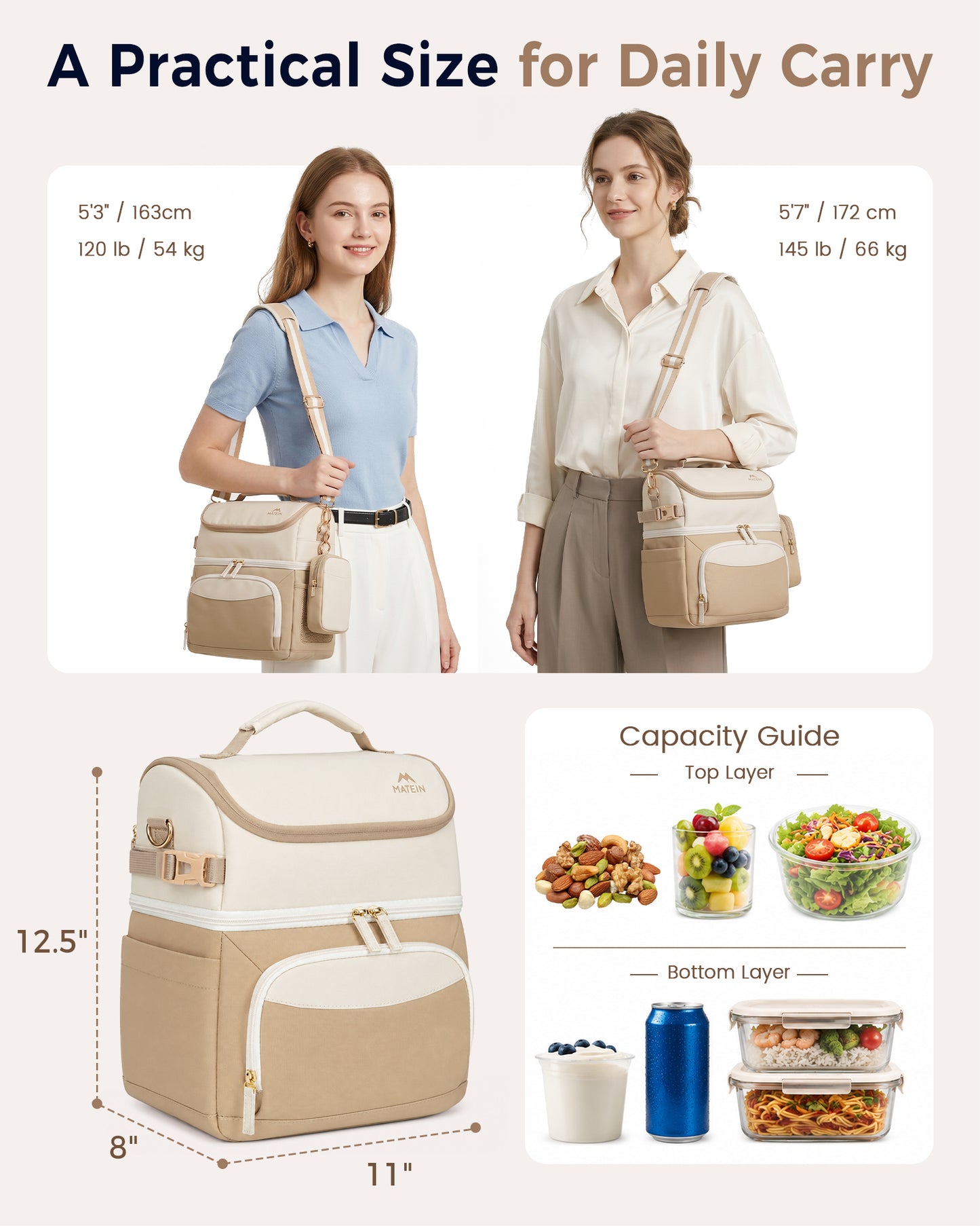 MATEIN Women Double Decker Insulated Lunch Bag