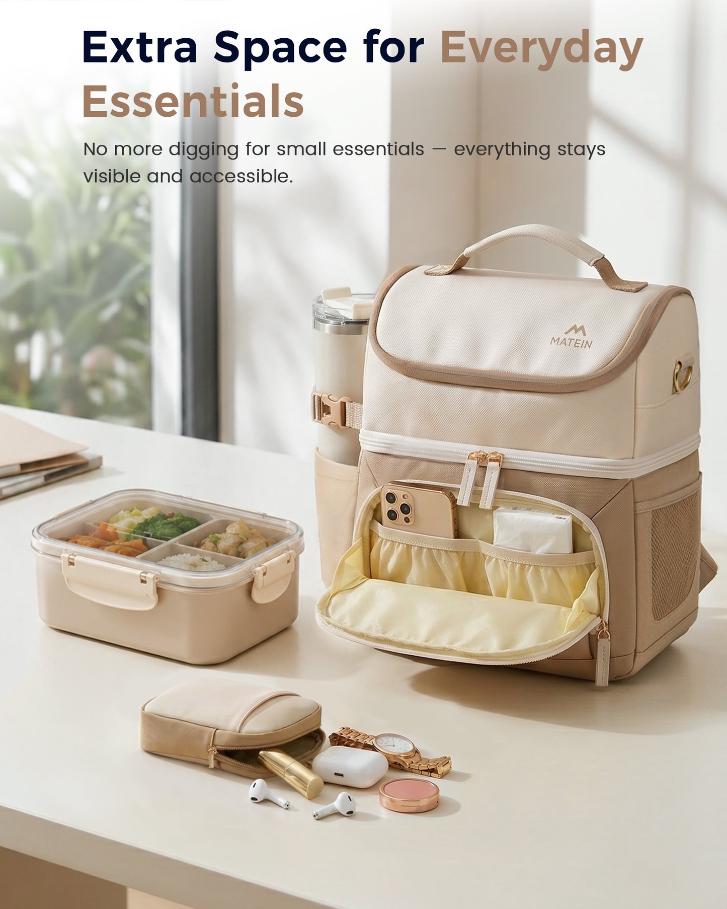 MATEIN Women Double Decker Insulated Lunch Bag