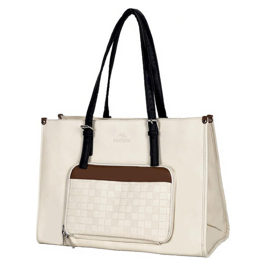 Tote Bag with Lunch Box Compartment, White Brown