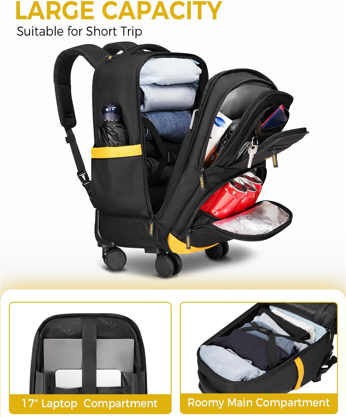 17 rolling backpack laptop 360° Spinner Wheeled Backpack 17''