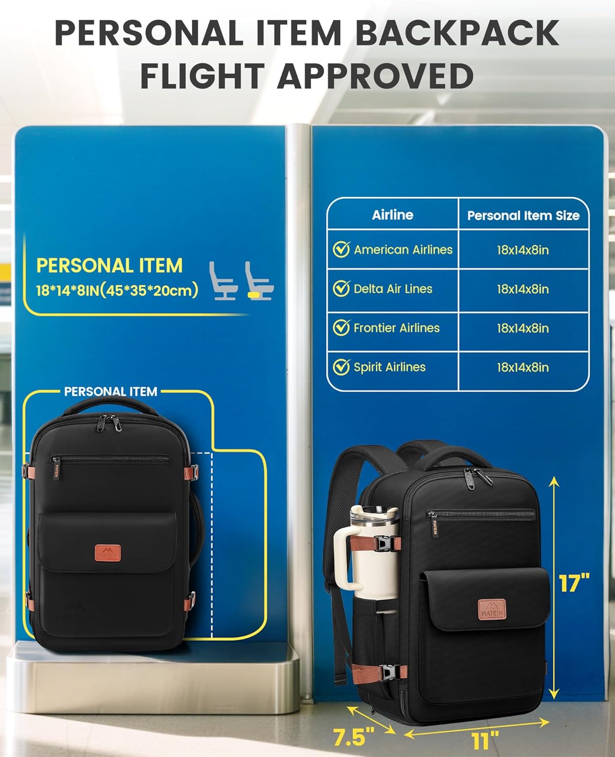 Matein Carry-on Travel Backpack