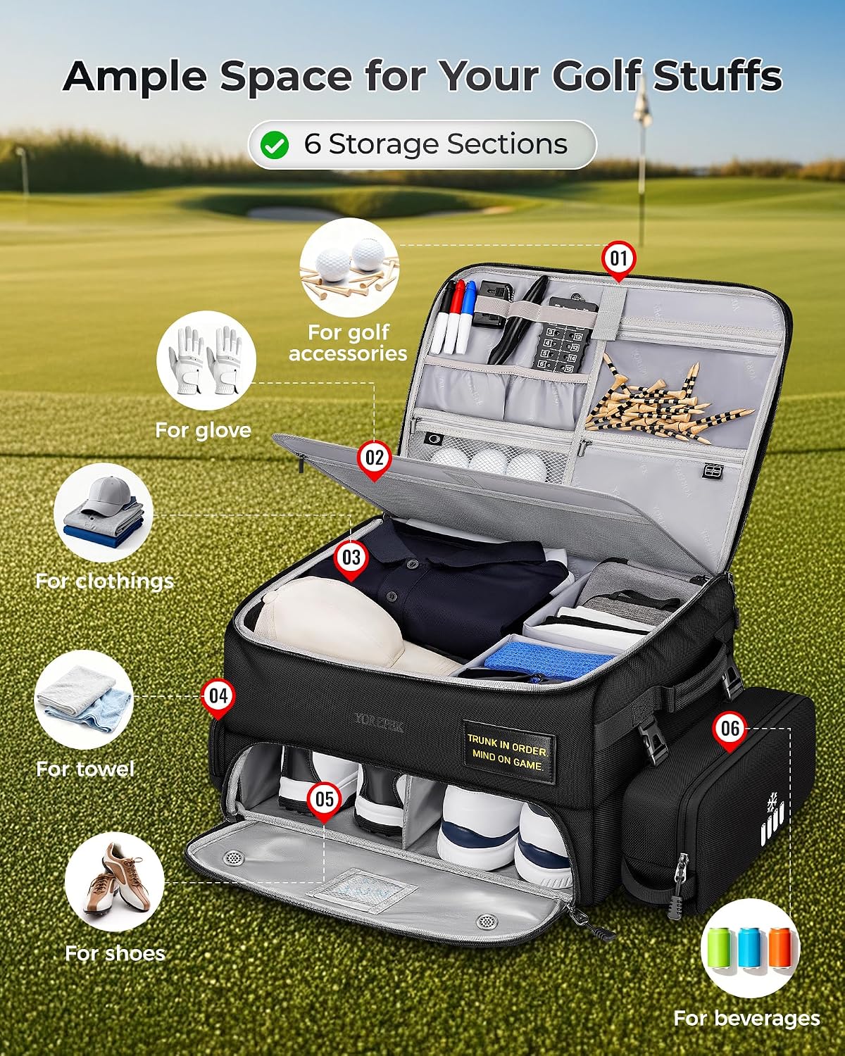 YOREPEK Upgraded Golf Trunk Organizer with Removable Insulated Pouch