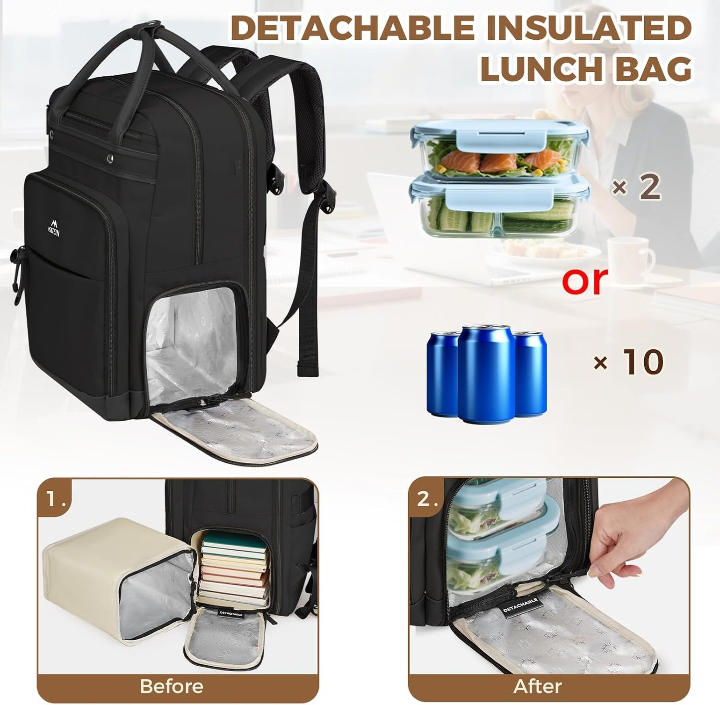 MATEIN Work Backpack with Lunch Compartment