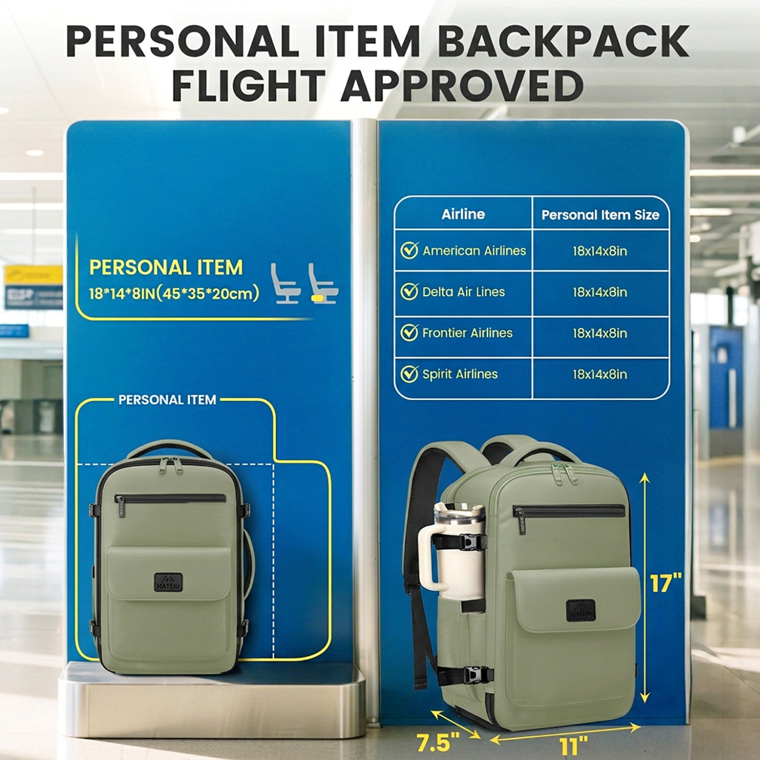 backpack personal item for travel Matein Carry-on Travel Backpack
