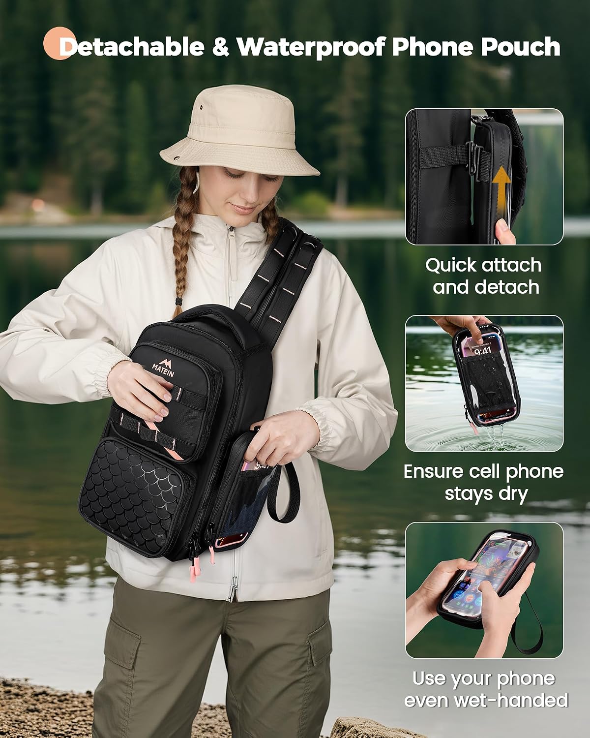 MATEIN Fishing Sling Bag with Phone Pouch