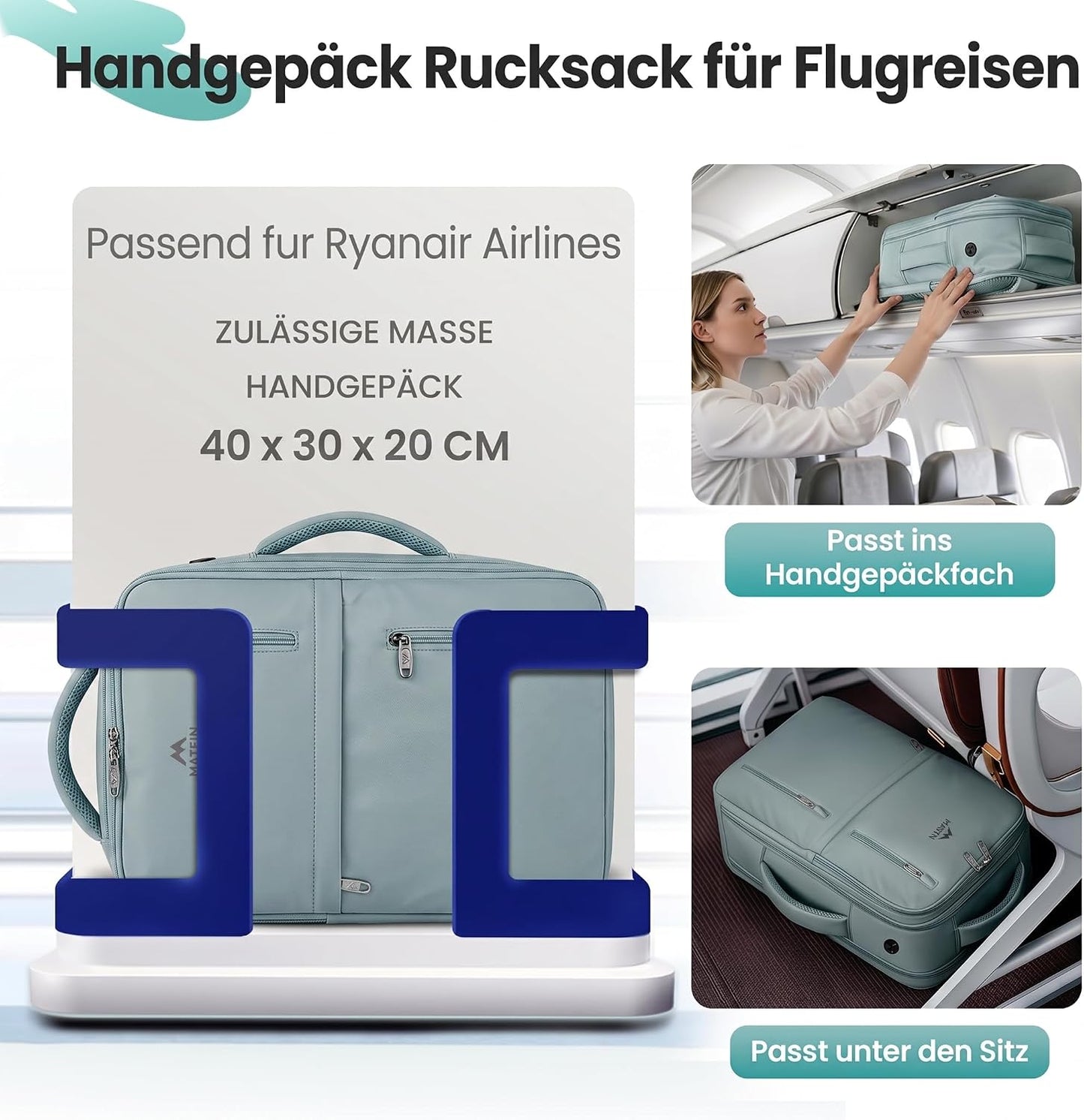 MATEIN Ryanair Handgepäck 40x30x20 mit Nassfach, Cityrucksack Handtasche