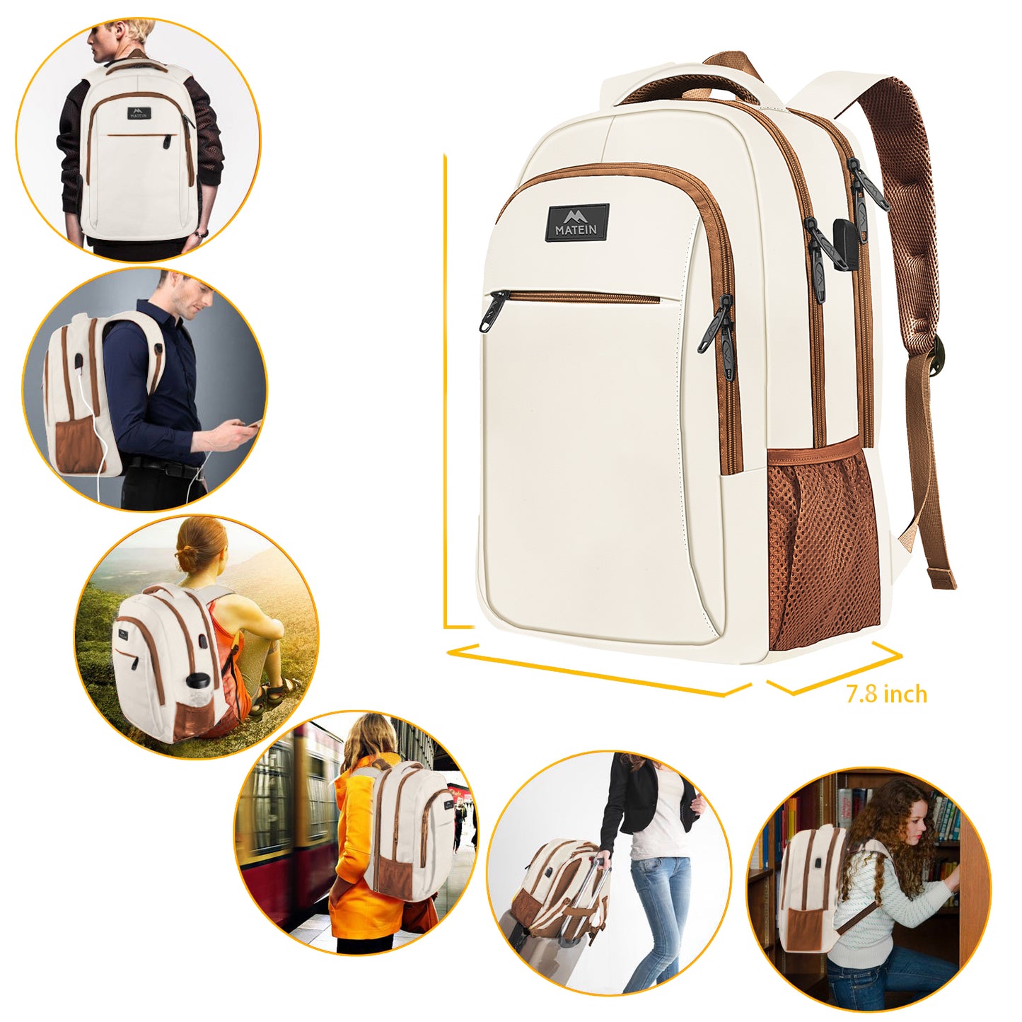 Beige Brown Mlassic Laptop Travel Backpack