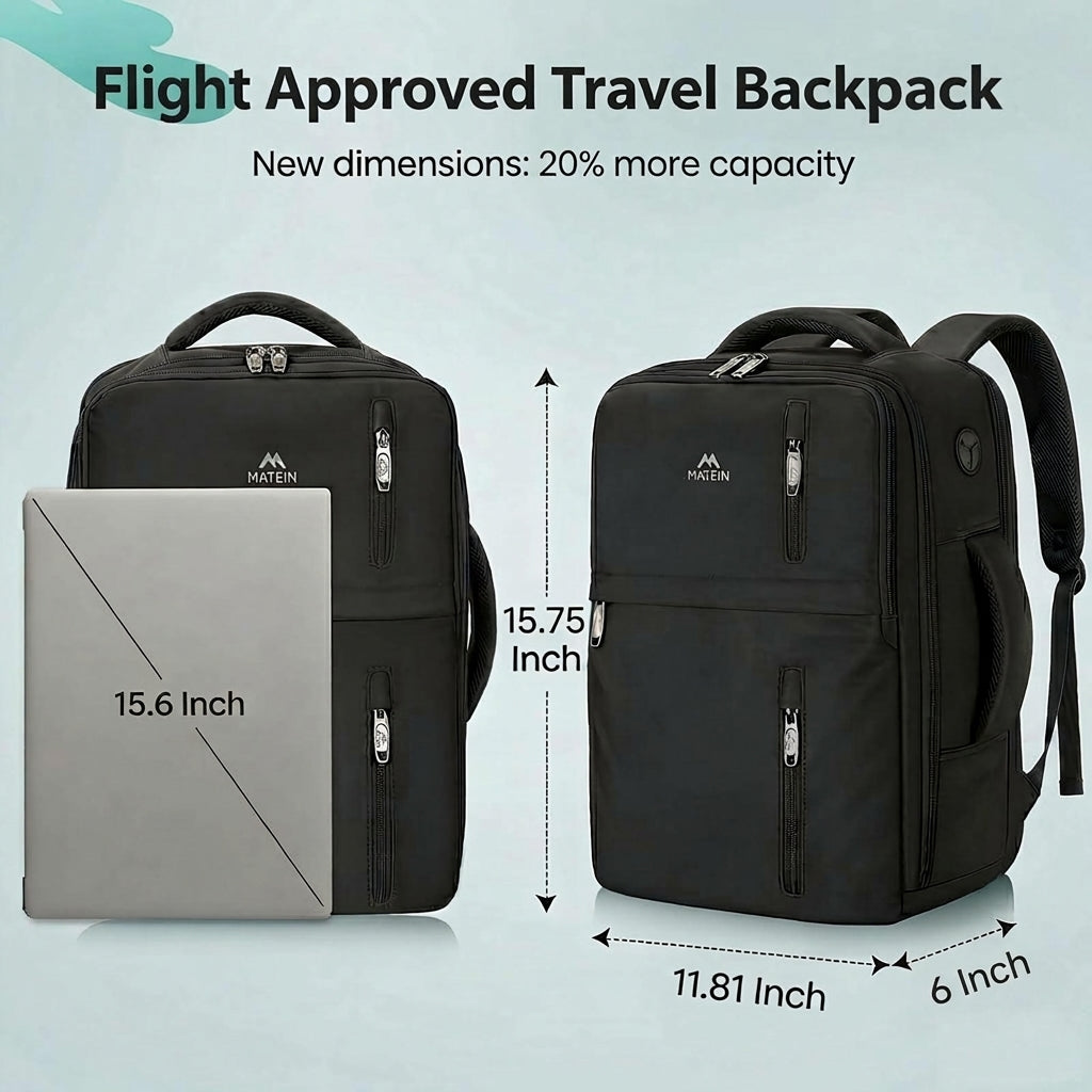 MATEIN Personal Item Backpack, Black Travel Backpack for Men Women
