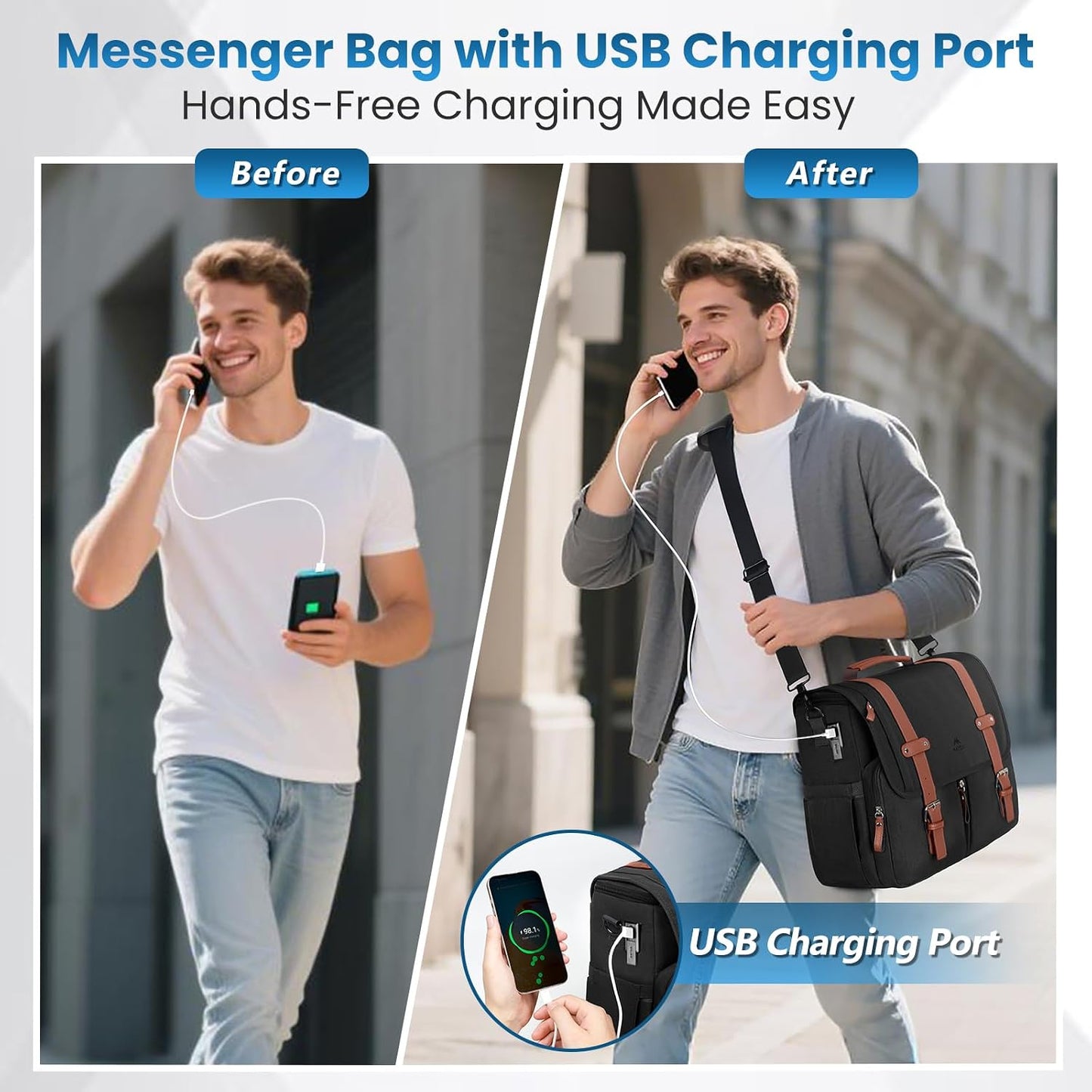 MATEIN Messenger Bag with USB Charging Port