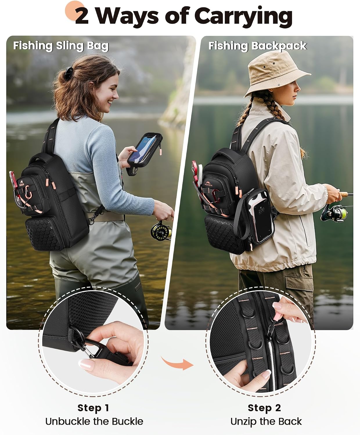 MATEIN Fishing Sling Bag with Phone Pouch