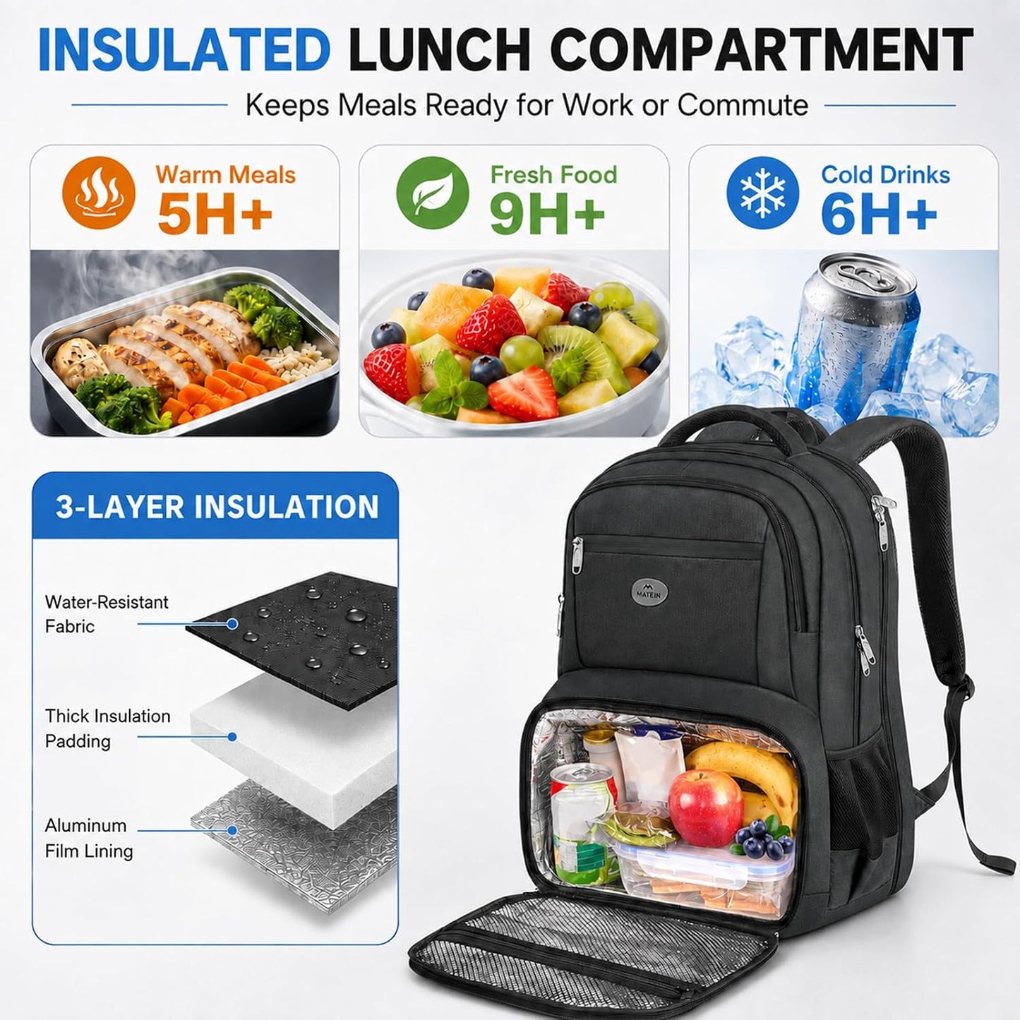 MATEIN Mochila Portatil 17 Pulgadas, Mochila Hombre Trabajo Impermeable
