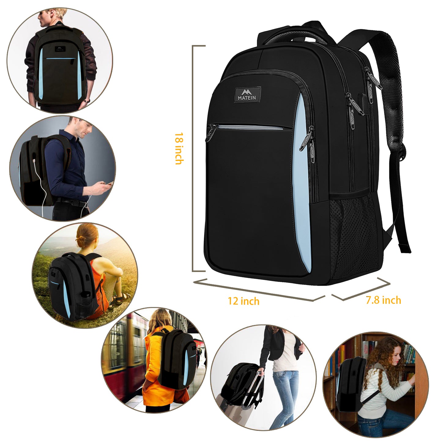 Black Blue Mlassic Laptop Travel Backpack