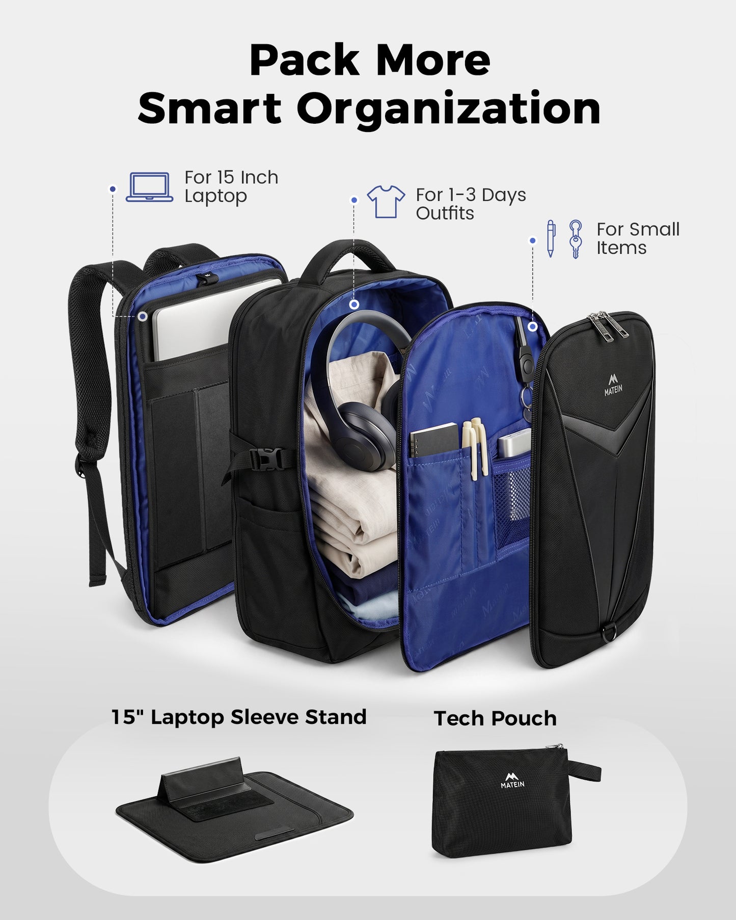 MATEIN 3-in-1 15 Inch Laptop Backpack with Tech Pouch