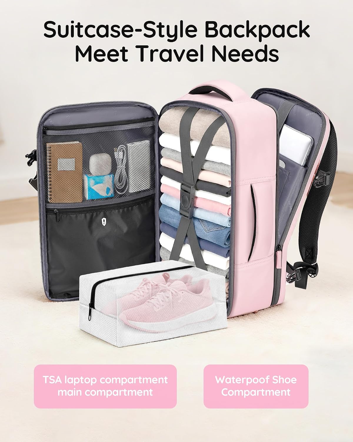 Taygeer Travel Backpack for Women, Travel Personal Item Bag with Shoe Pouch
