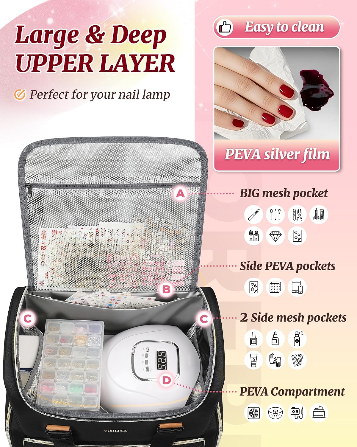 YOREPEK Large Nail Polish Organizer Case Backpack Holds 96 to 100+ Bottles