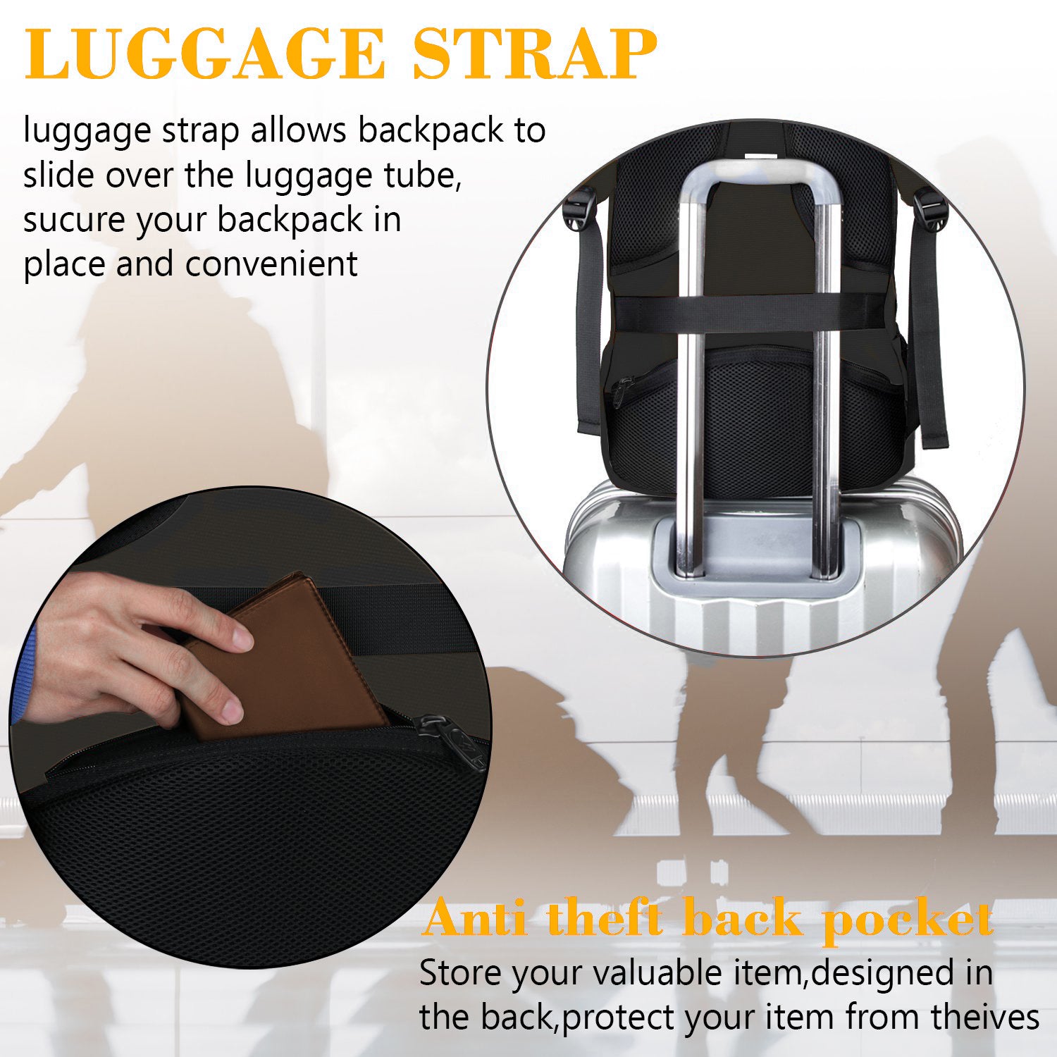 back opening travel backpack Black Organge Mlassic Laptop Travel Backpack