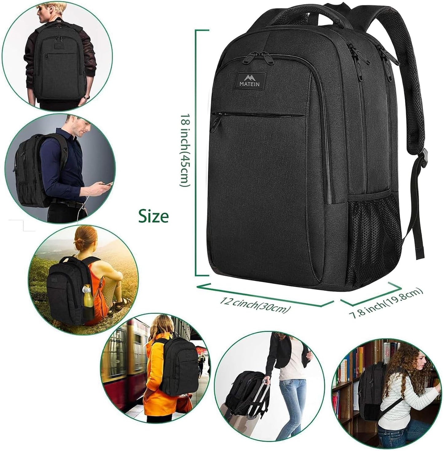 MATEIN Mochila Portatil Hombre Impermeable, Mochila Ordenador Portatil 15.6