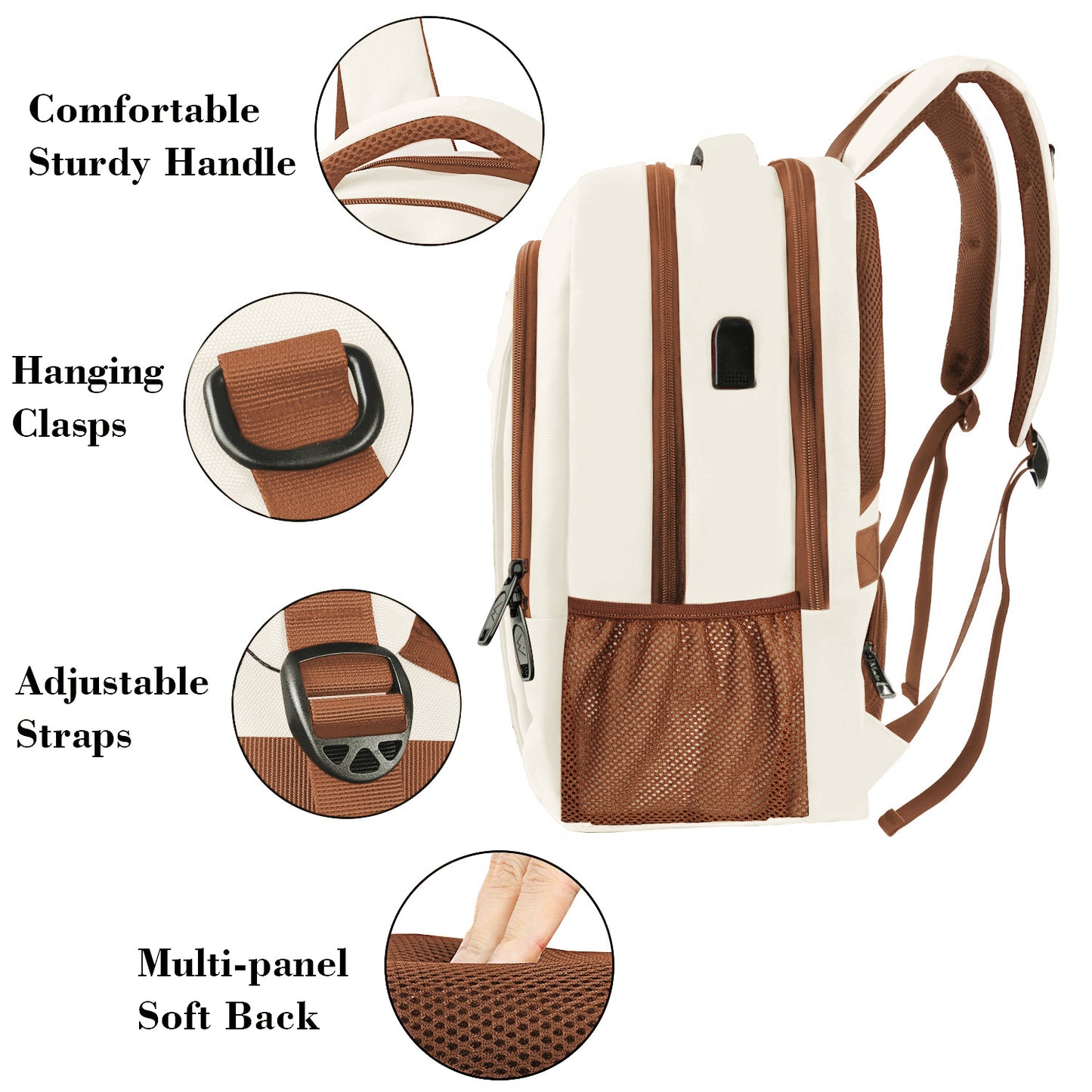 Beige Brown Mlassic Laptop Travel Backpack