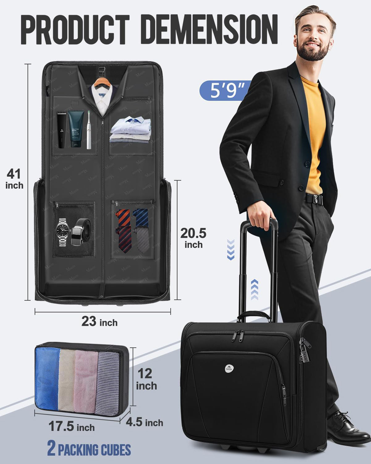 MATEIN Wheeled Garment Bag with Packing Cubes
