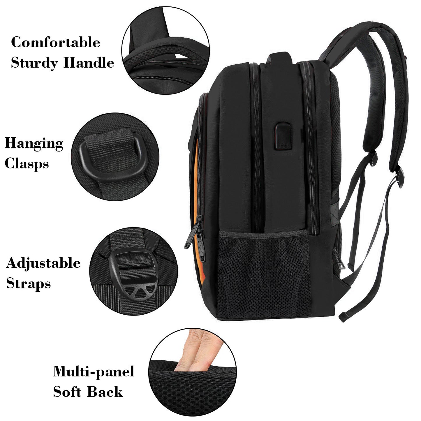 Black Organge Mlassic Laptop Travel Backpack