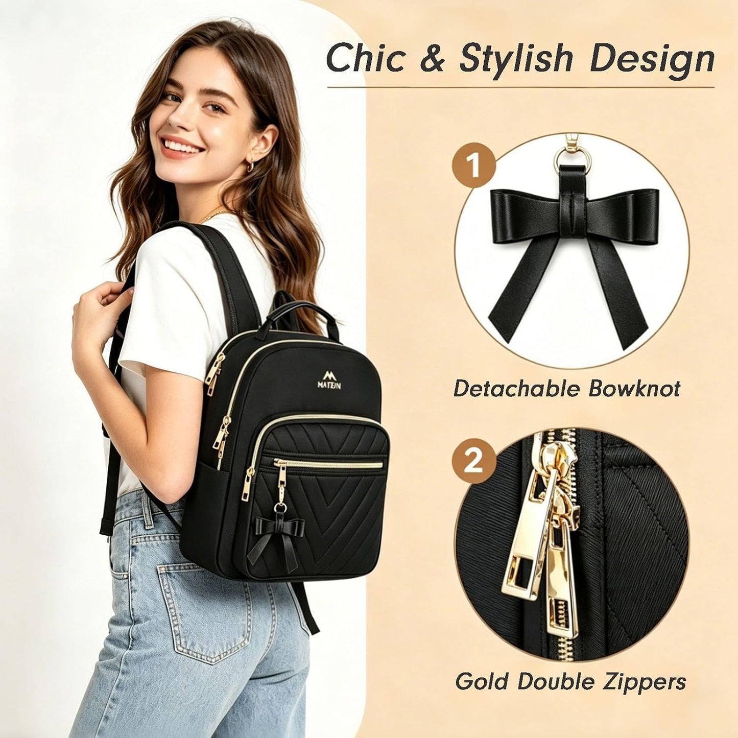 MATEIN Mini Backpack for Women, Black