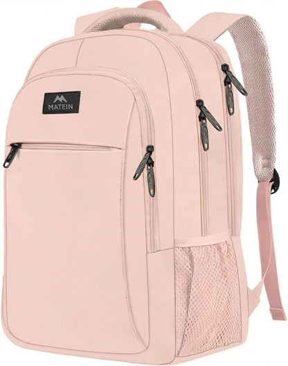 blush pink laptop backpack Mancro College for Women with 15.6 Inch Laptop Sleeve, Anti theft pocket Light Pink Mlassic Travel Laptop