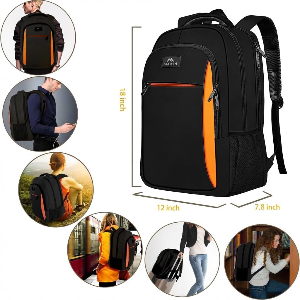 Black Organge Mlassic Laptop Travel Backpack