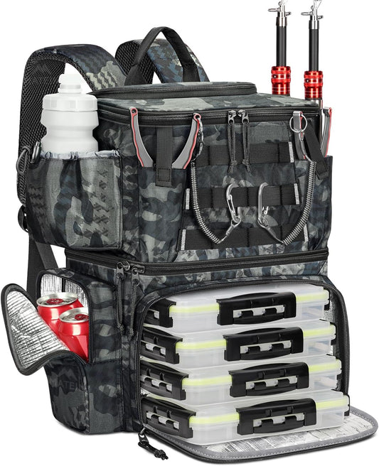 Fishing Backpack with 4 Tackle Boxes
