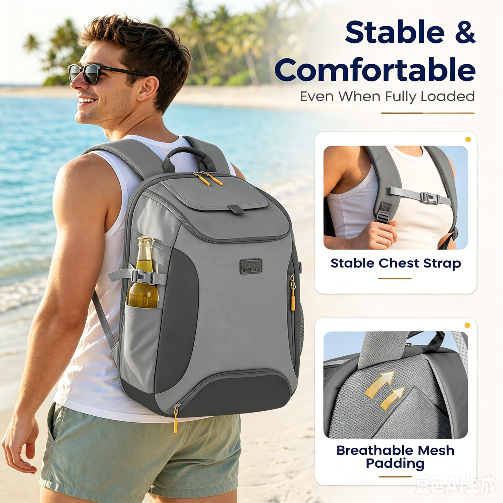 MATEIN Men Cooler Backpack, Gray Insulated Lunch Bag Fits 17