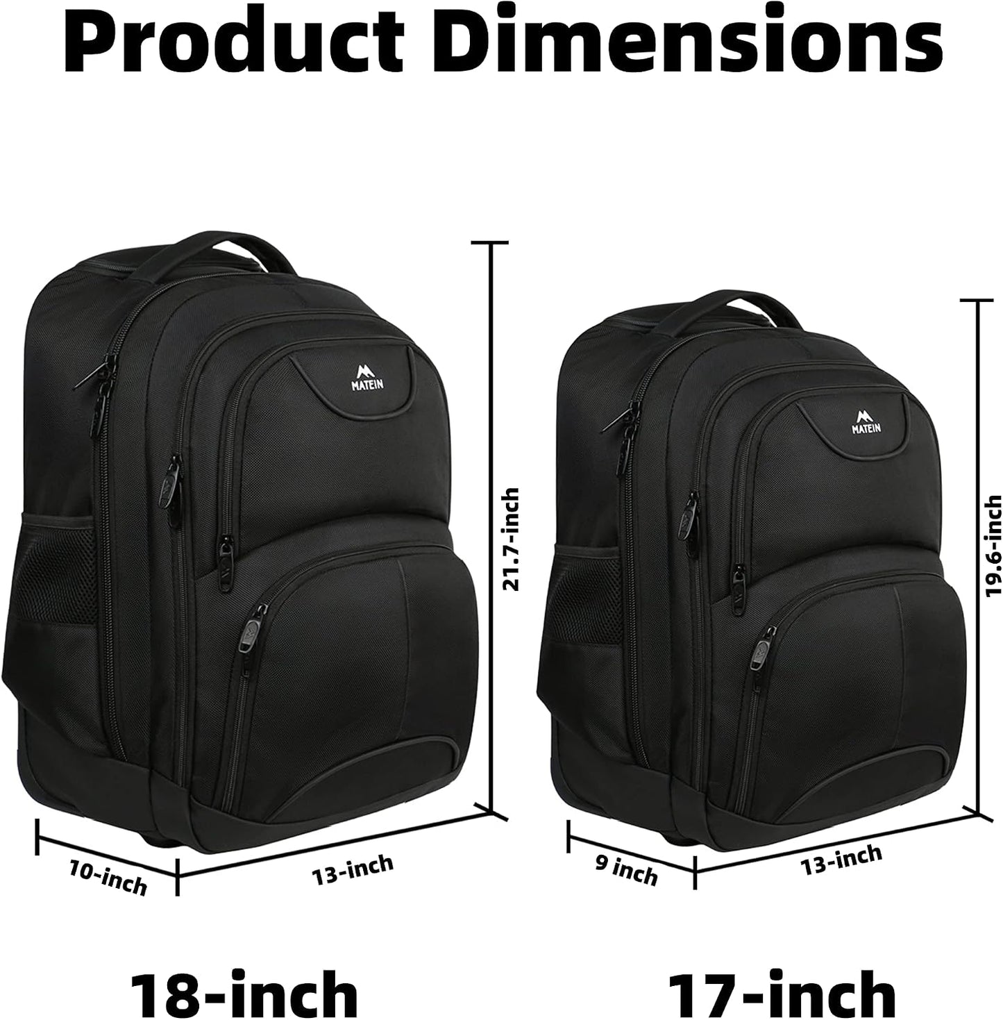 MATEIN Wheeled Backpack, 18 inch Laptop Backpack with Wheels