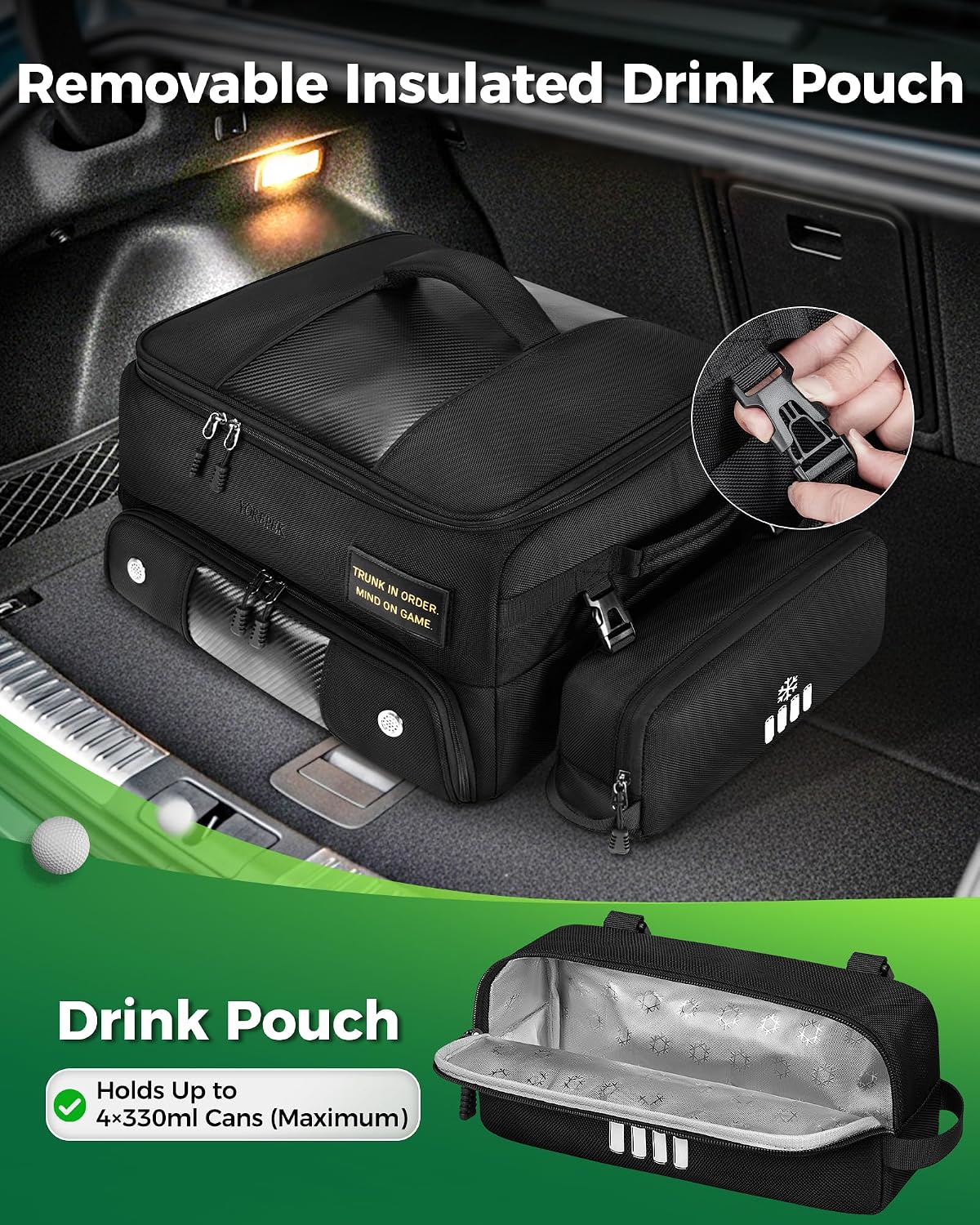 YOREPEK Upgraded Golf Trunk Organizer with Removable Insulated Pouch