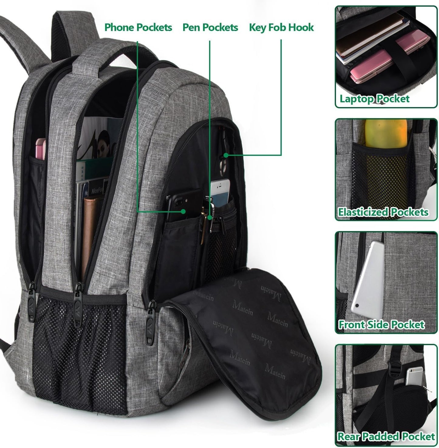 Mochila gris para portátil de 15,6 pulgadas Mlassic