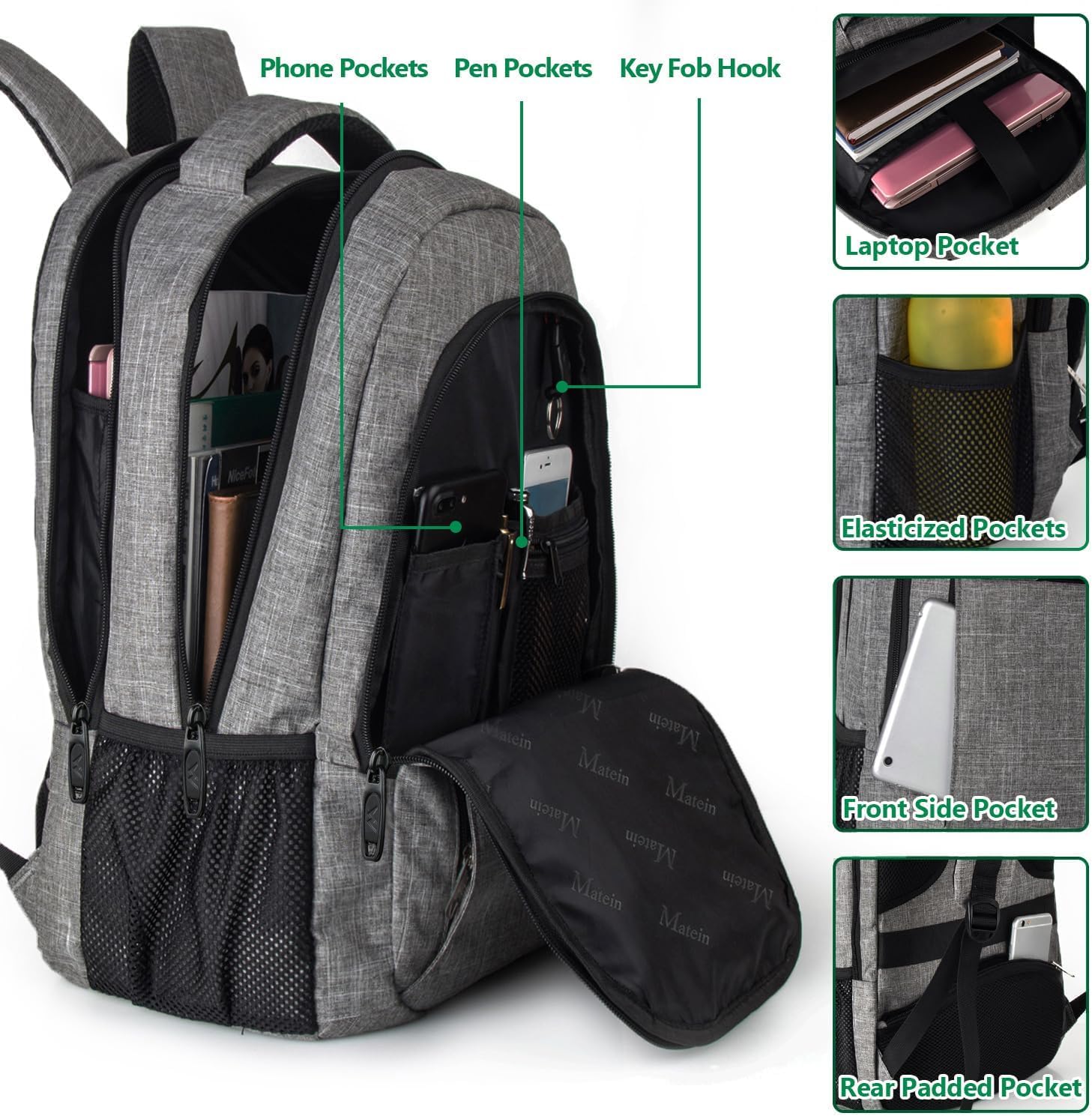 black and grey backpack laptop bag Gray Mlassic 15.6 inch Laptop Backpack