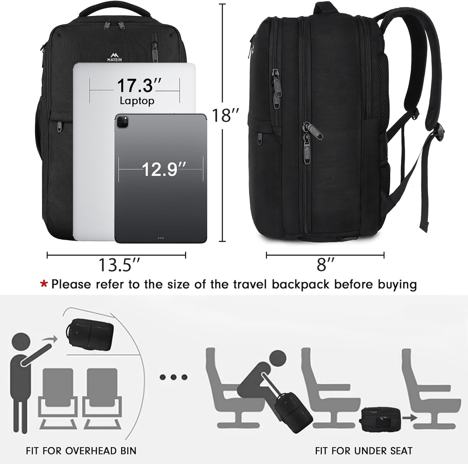 backpack size for traveling Matein Carry-on big Backpack for travel