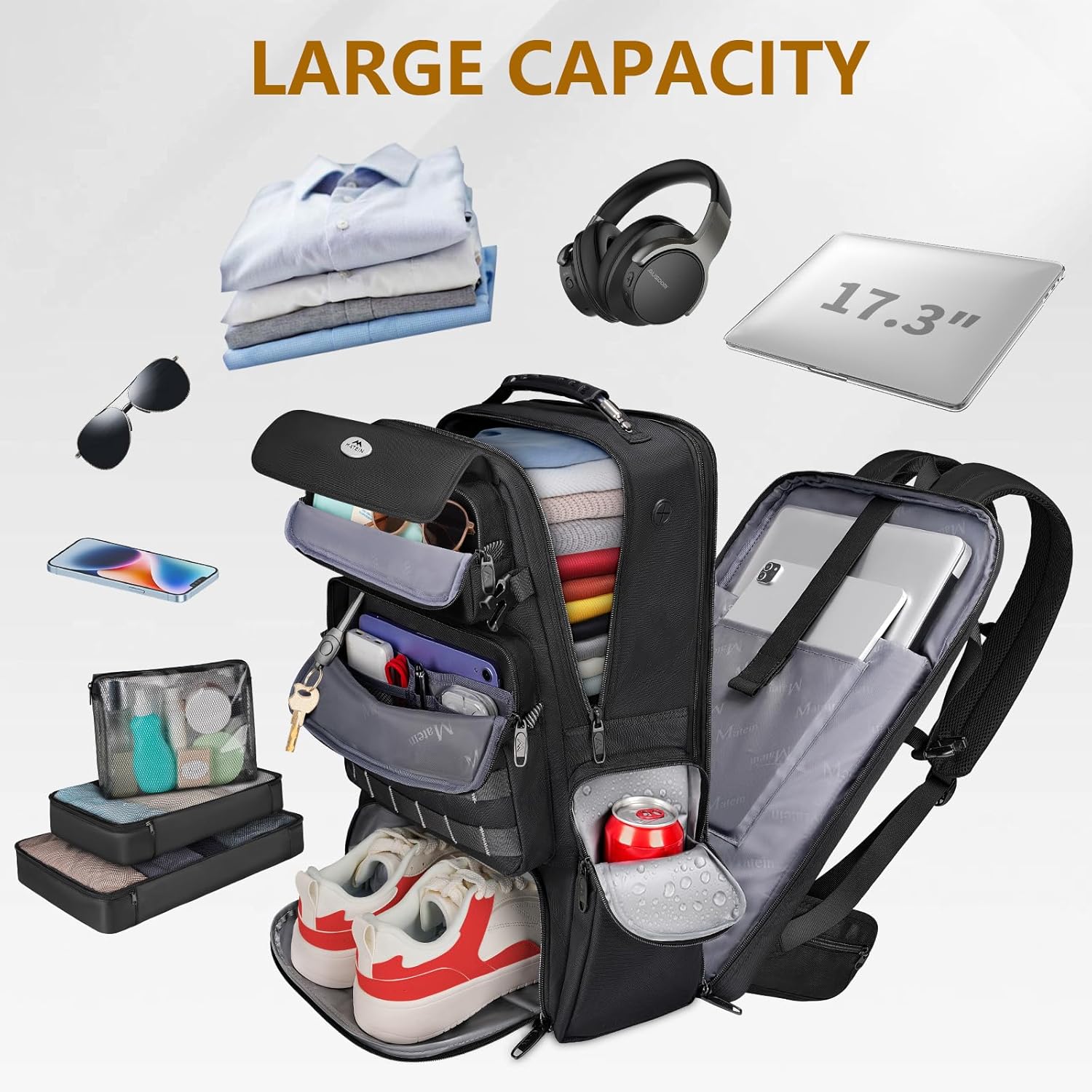3 compartment laptop backpack Pro Travel Backpack with 3 Packing Cubes