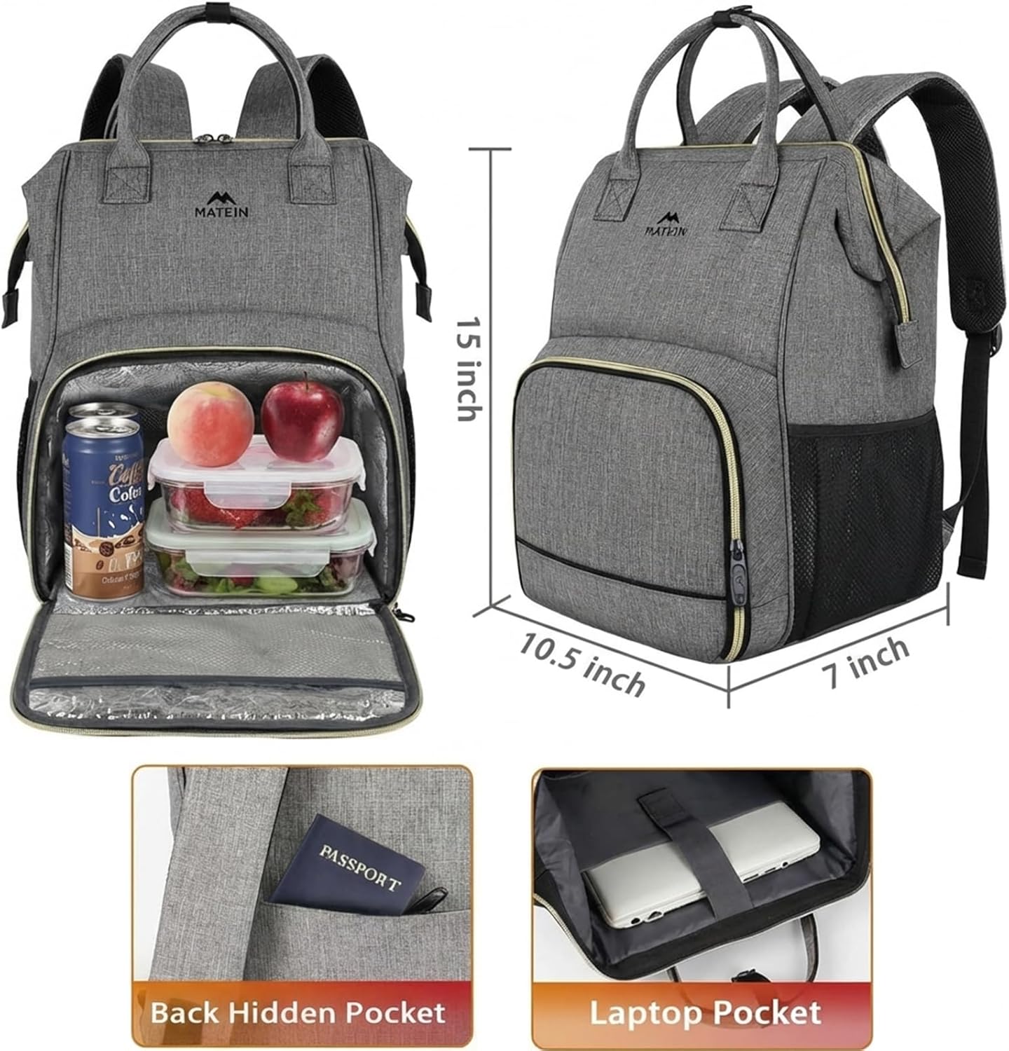 MATEIN Lunch Backpack, Insulated Cooler Backpack Lunch Box Laptop Backpack MATEIN Lunch Backpack, Insulated Cooler Backpack Lunch Box Laptop Backpack