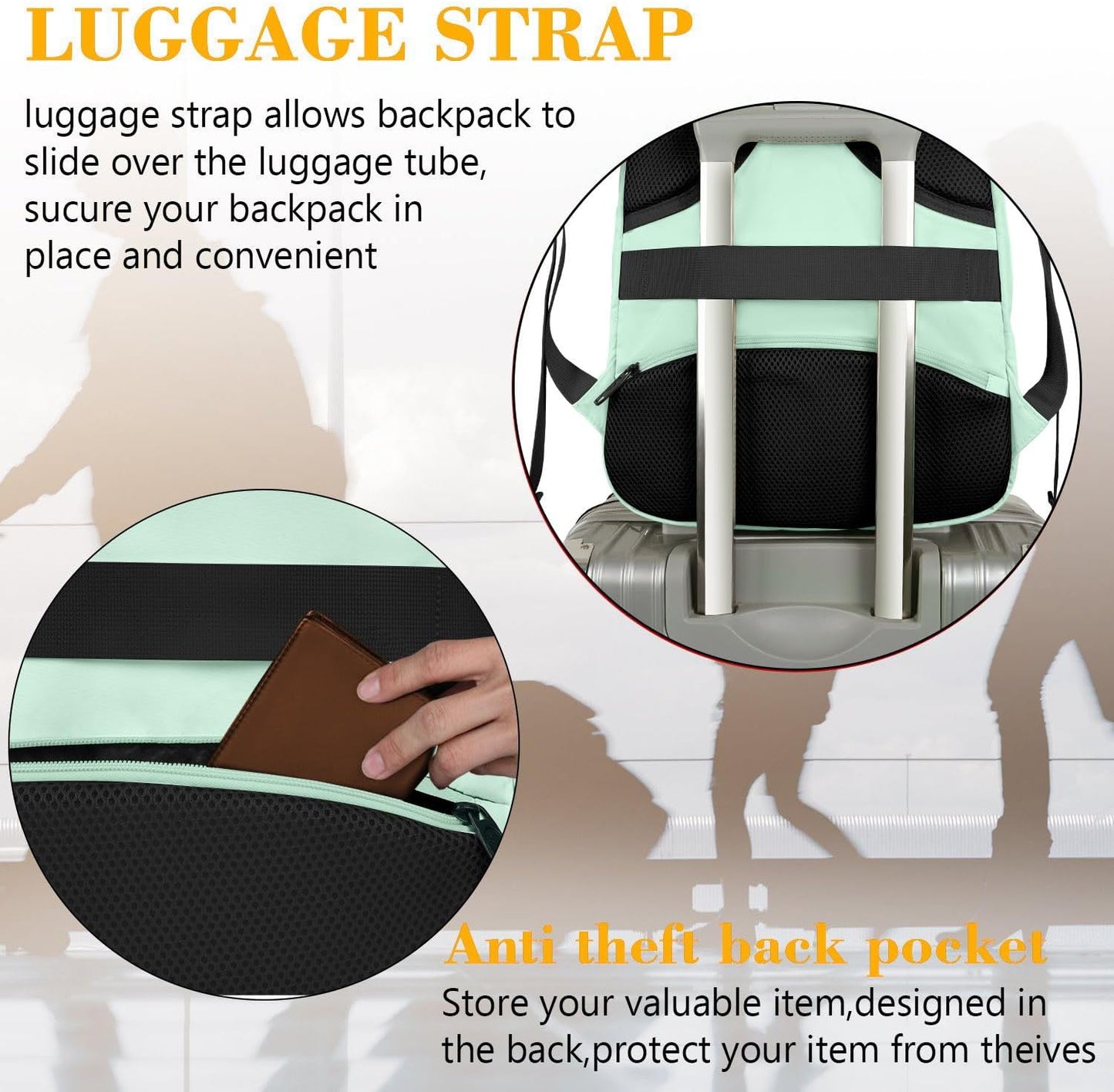 Mint Green Mlassic Travel Laptop Backpack