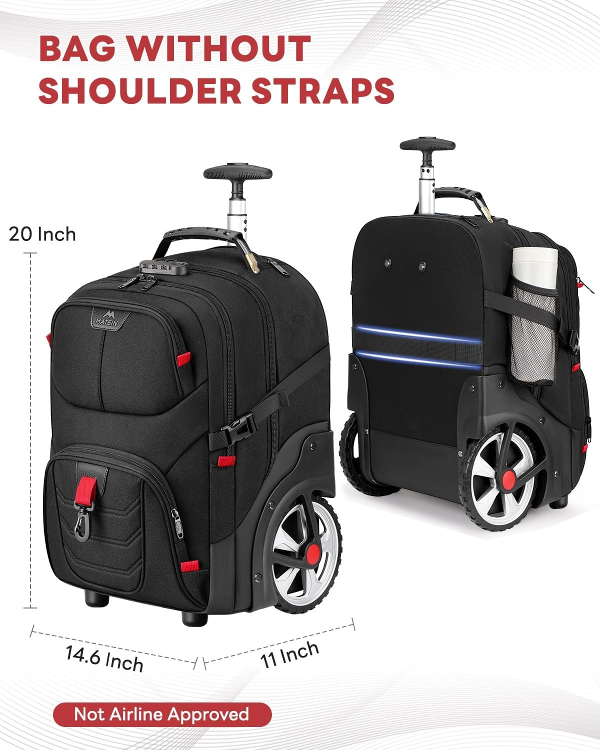 MATEIN Rolling Bag with Wheels, 17 Inch Extra Large Laptop Roller Backpack for Adults with Anti Theft Lock & USB Charging Port, Water Resistant Wheeled Bag Carry On Luggage for Teacher Work MATEIN Rolling Bag with Wheels, 17 Inch Extra Large Laptop Roller Backpack for Adults with Anti Theft Lock & USB Charging Port, Water Resistant Wheeled Bag Carry On Luggage for Teacher Work