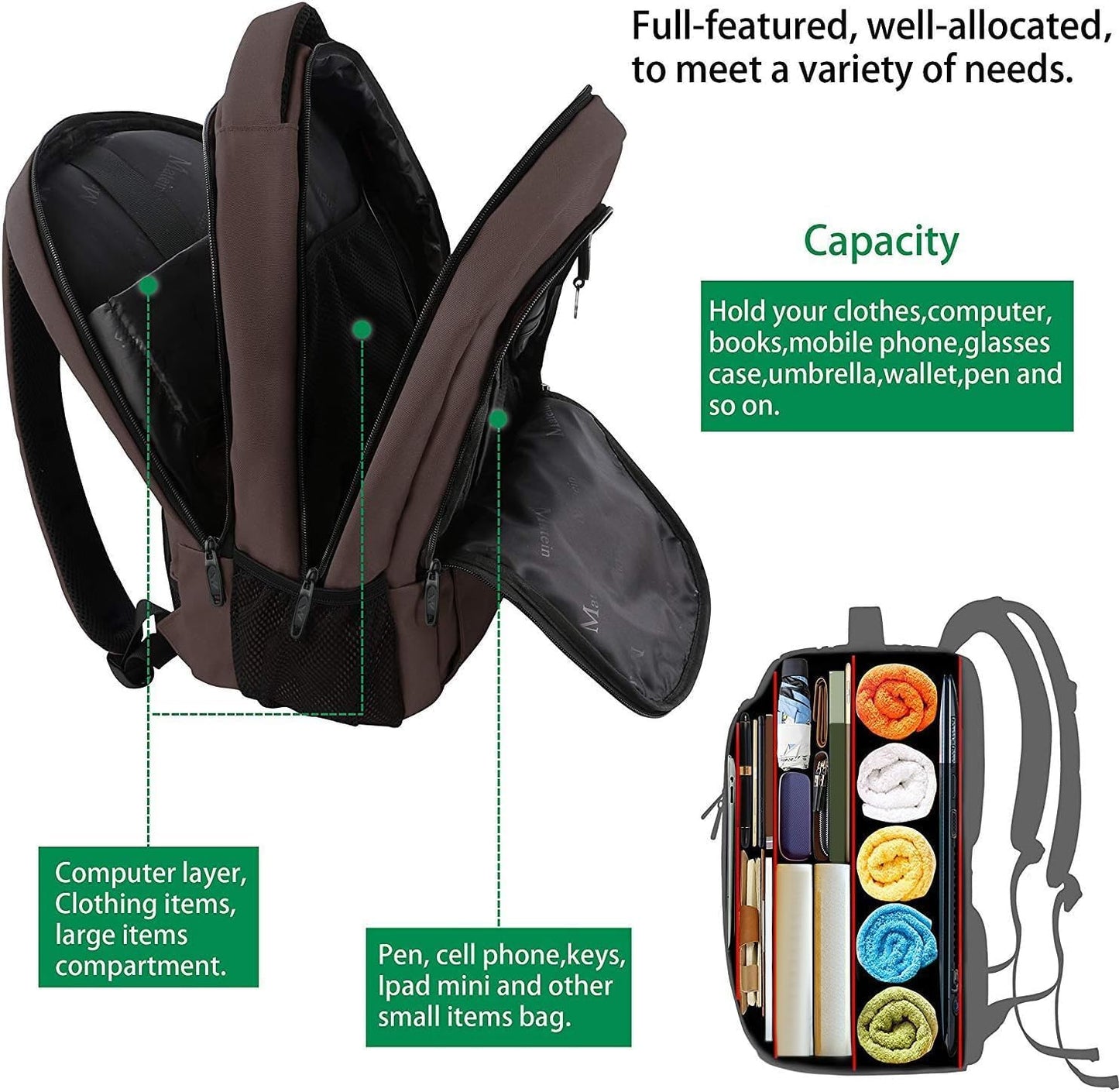 backpack for laptop and books Brown Travel Laptop Backpack