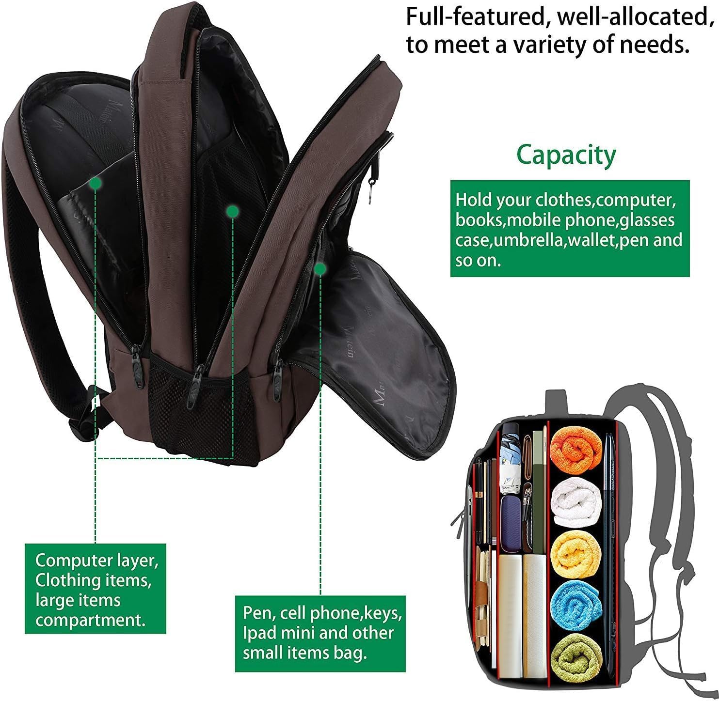 backpack to hold the largest laptops MATEIN Mlassic Brown Notebook Backpack
